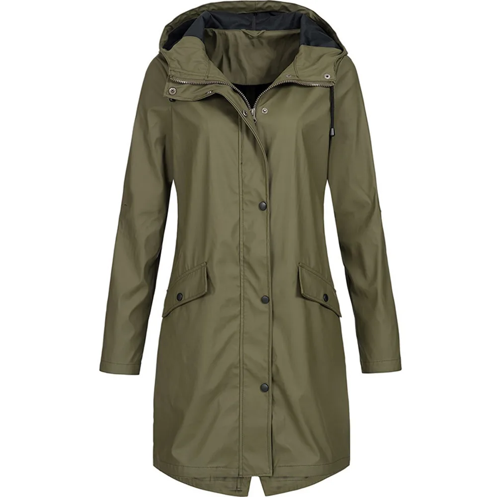 Women's Solid Rain Jacket 2022 Outdoor Hiking Hoodie Waterproof WindProof Long Coat Femme Warm Outwear Plus Size Women Clothing