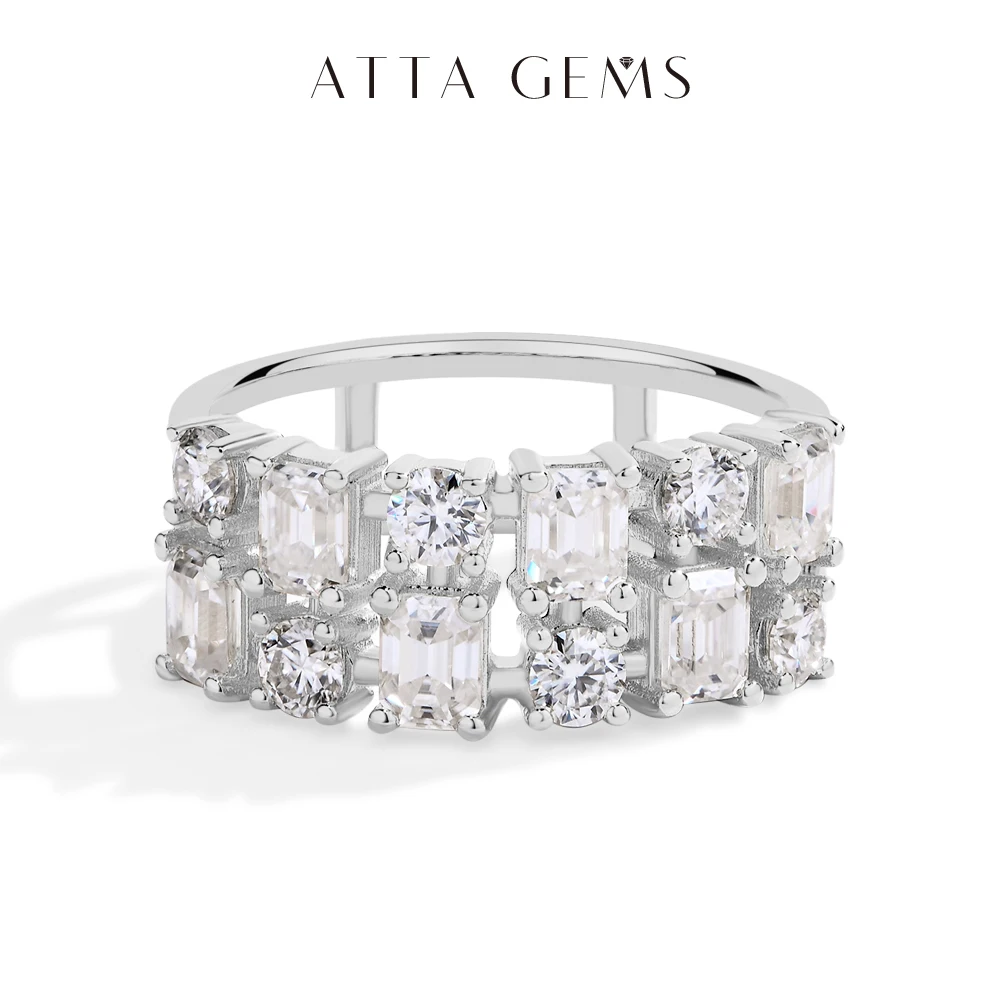 ATTAGEMS D VVS1 Sparkling Moissanite Rings S925 Silver 18K Gold Plated Two-layer Lab Diamonds Engagement Wedding Gift  for Women