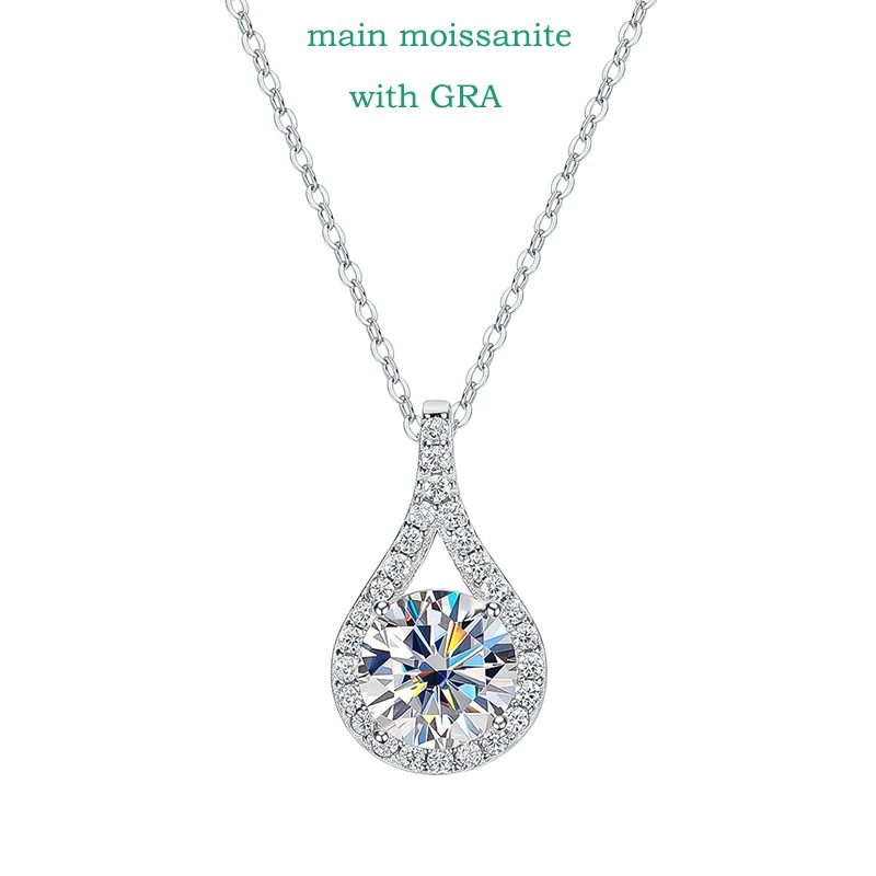 Smyoue 1-5ct Real Moissanite Necklace for Women Sparkling S925 Sterling Silver Jewelry Water Drop Pendant Girls Birthday Gift