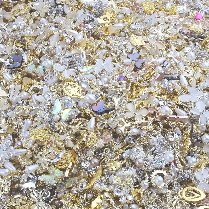 3D Mixed Style Luxury Zircon Diamond Nail Art Charms Hollow Dangle Piercing (Heart Bowknot) Jewelry Pendants Accessories