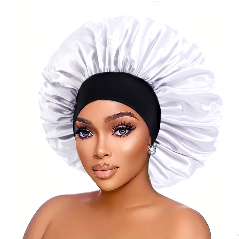 New Satin Sleeping Women Hat Bonnet Hair Care Wide Band Night Sleep Cap Salon Makeup Elastic Muslim Hijab Head Cover Bath Cap