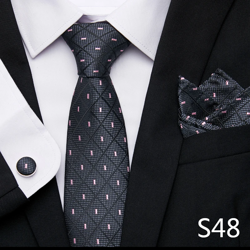 Nice Handmade Jacquard Fashion Brand Festive Gift Tie Pocket Squares Cufflink Set Necktie Man's Sliver Paisley