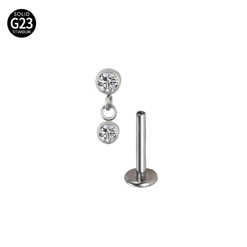1Pc F136 Titanium EAR PIERC CZ Top Labret Lip Stud Cartilage Unisex Earring Body Piercing Jewelry Pendant Chain Dangle Ear Studs