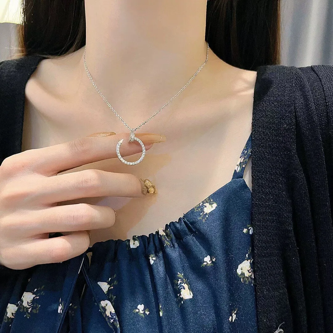 Trend High-End Curved Hook Nail Diamond Pendant Necklace Cold Wind Niche Design  Luxury Women's Collarbone Chain Juste Un Clou