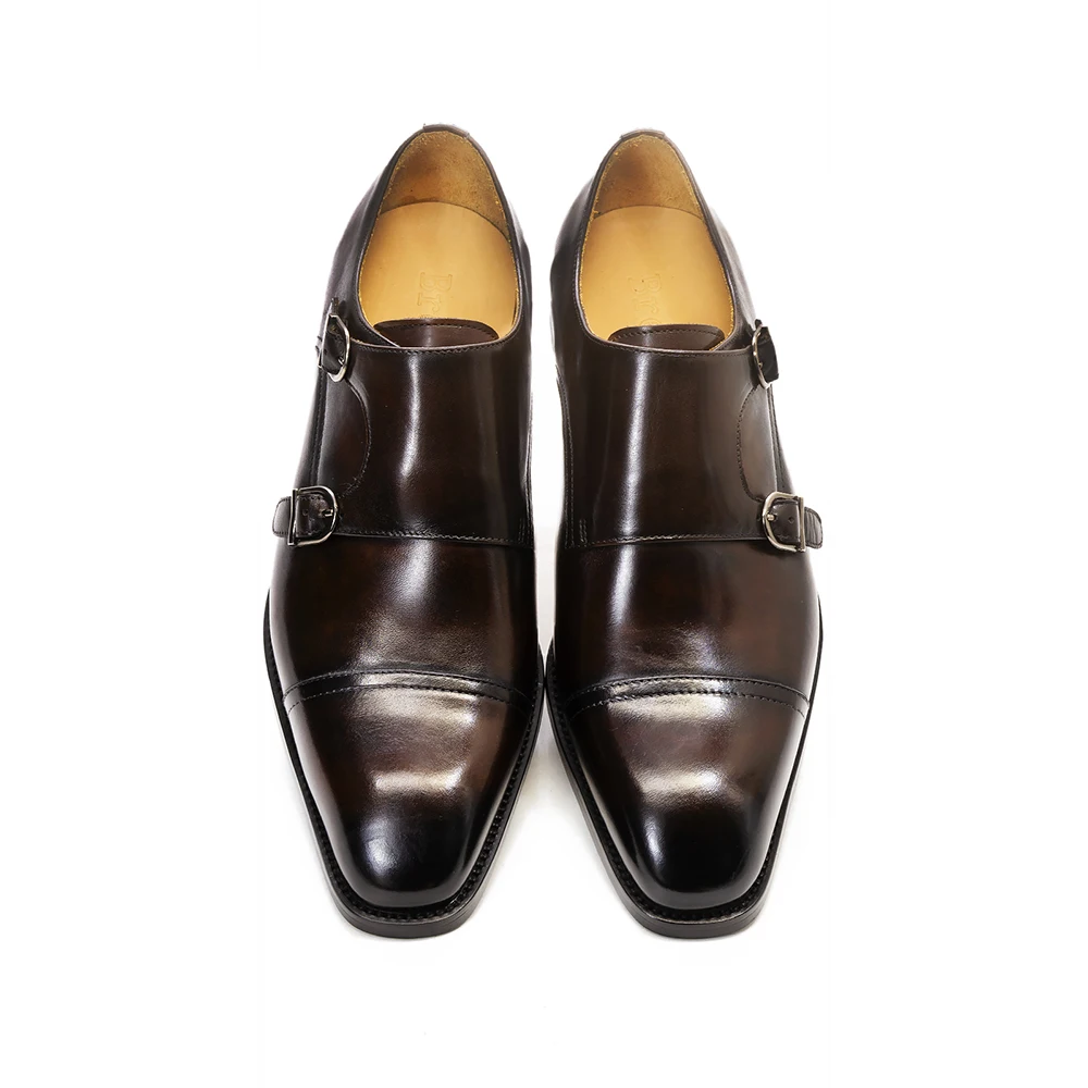 Luxury Men's Double Buckle Monk Strap Formal Shoes Genuine Leather Classic Cap Toe Business Office Wedding Dress Shoes for Men