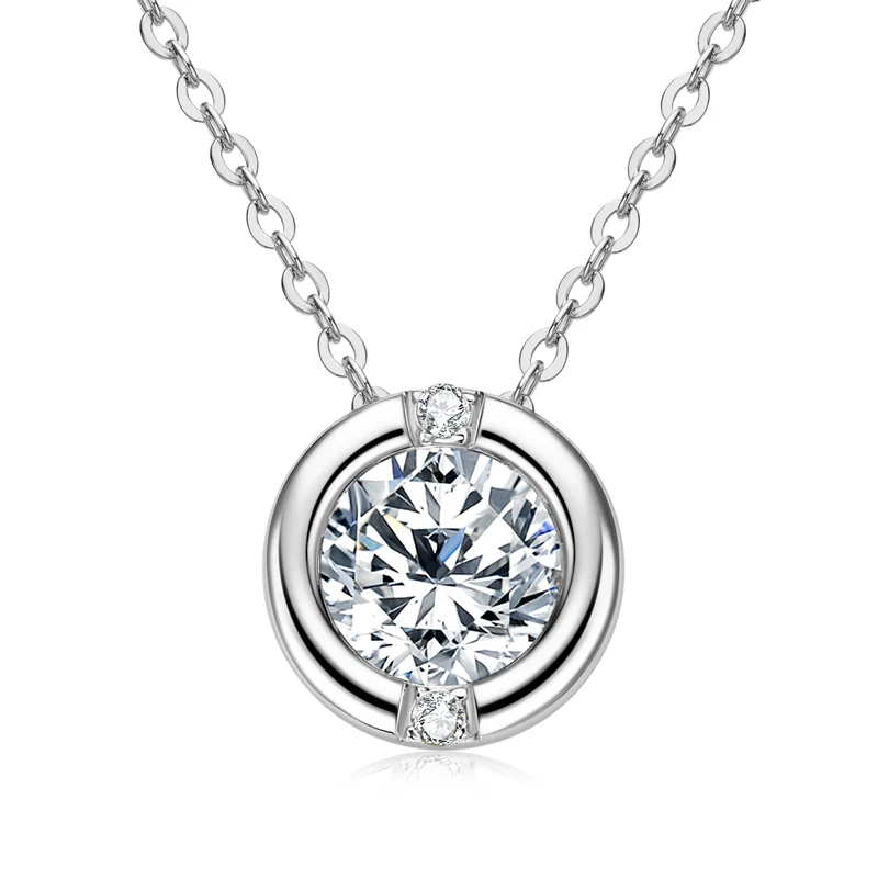Lnngy 6.5mm&1.4mm Bezel Moissanite Necklace With Certificate For Women Collar Plata 925 Sterling Silver Necklaces Jewelry Gift