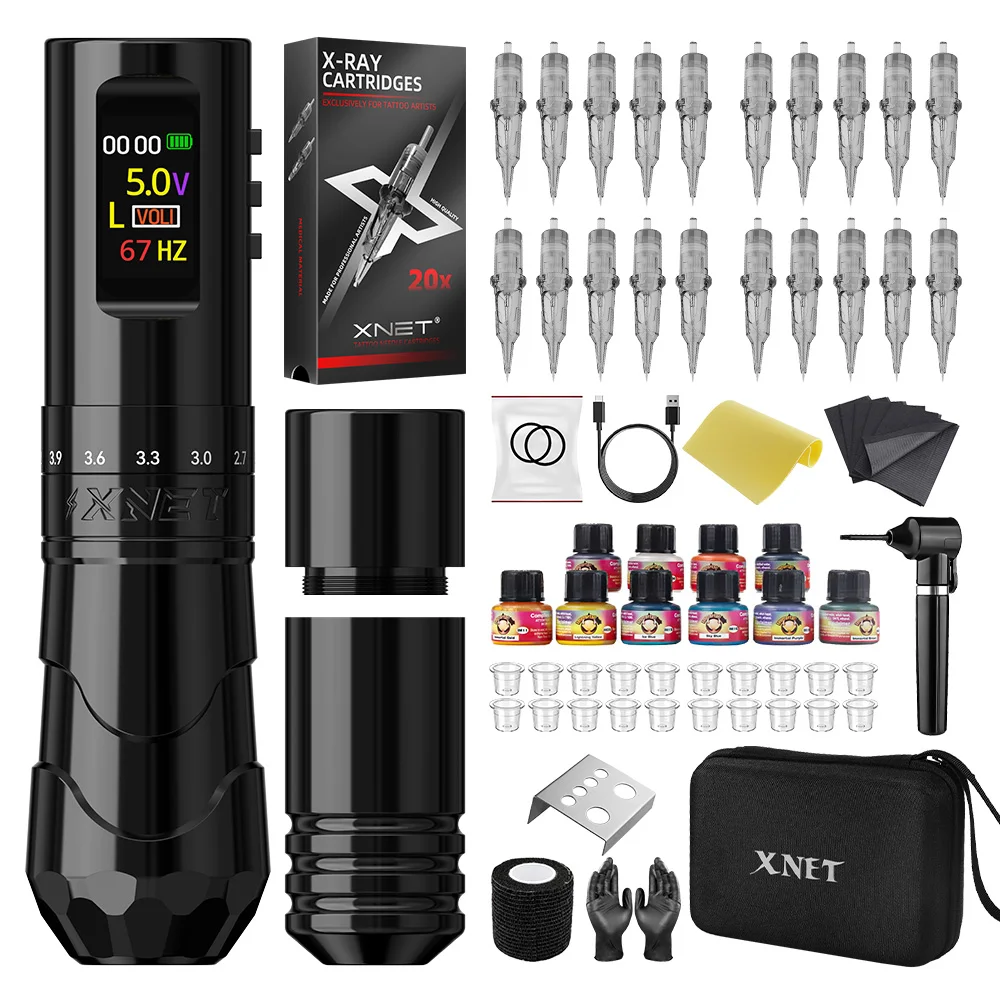 XNET Void Wireless Tattoo Machine Pen Kit With Ink Shaker 7 Adjustable Stroke OLED Display Tattoo supplies For Tattoo Artists