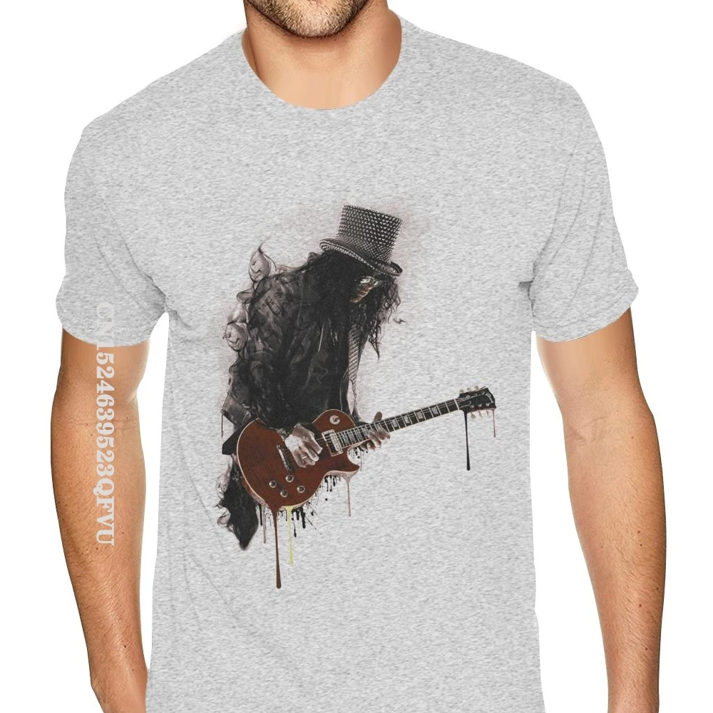 Cool Slash Playing Guitar Rock Music Band Gun N Roses T Shirt Men Custom Made Retro Cotton Kawaii Gothic Style TShirt