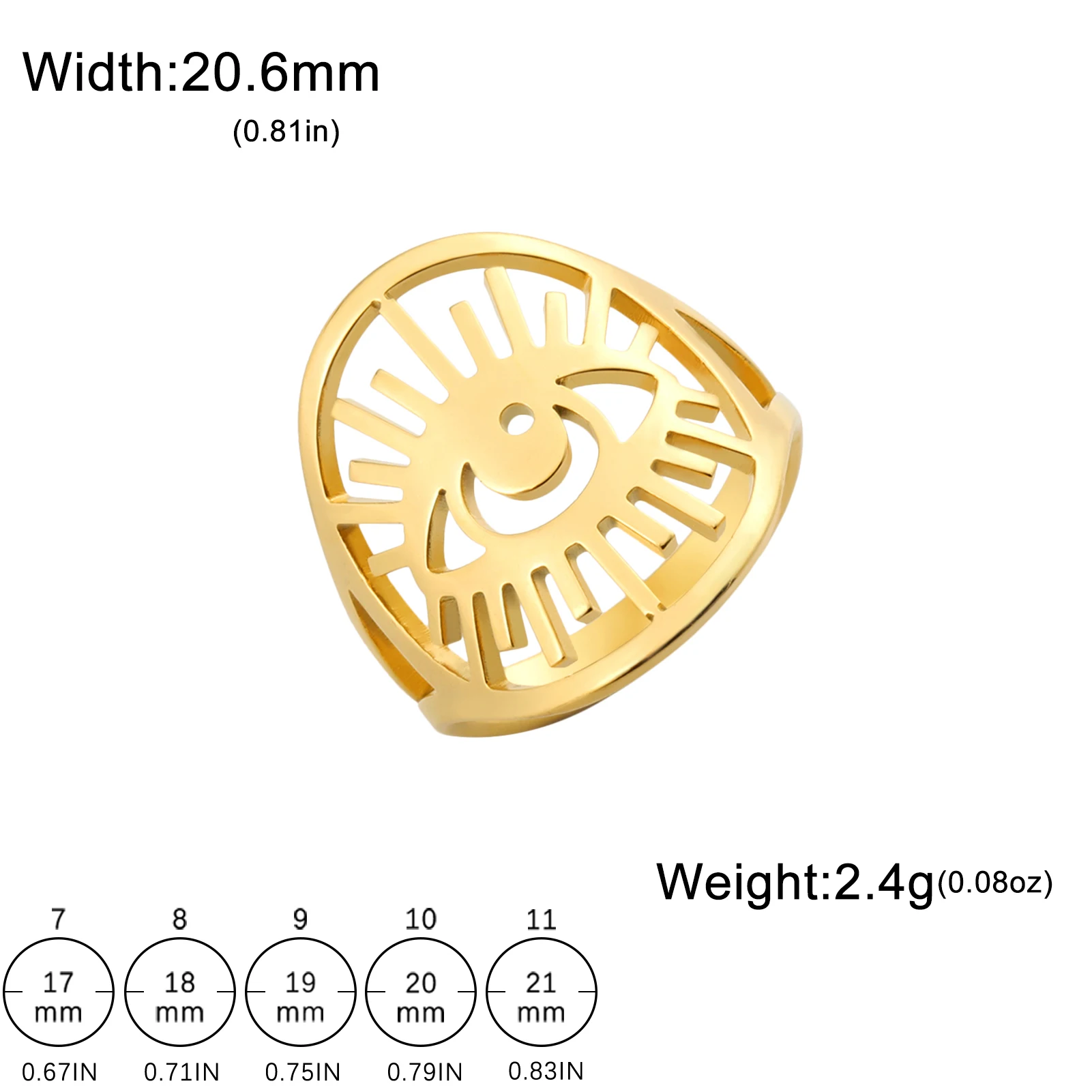 Amaxer Vintage Evil Eye Moon Stainless Steel Ring Amulet Protection Gold Silver Color Men Fashion Talisman Jewelry Wholesale