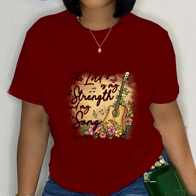 Christian T Shirt Gospel Music T-shirt Women Vintage Boho Guitar Tops Tees Plus Size Short Sleeve Ladies Worship God Tops Tees