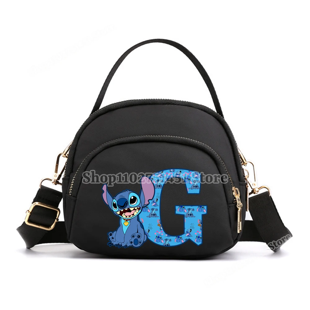 Disney Stitch Crossbody Bags for Women Cartoon Stich Letter A-Z Print Shoulder Bags Fashion Ladies Satchel Mobile Phone Pocket