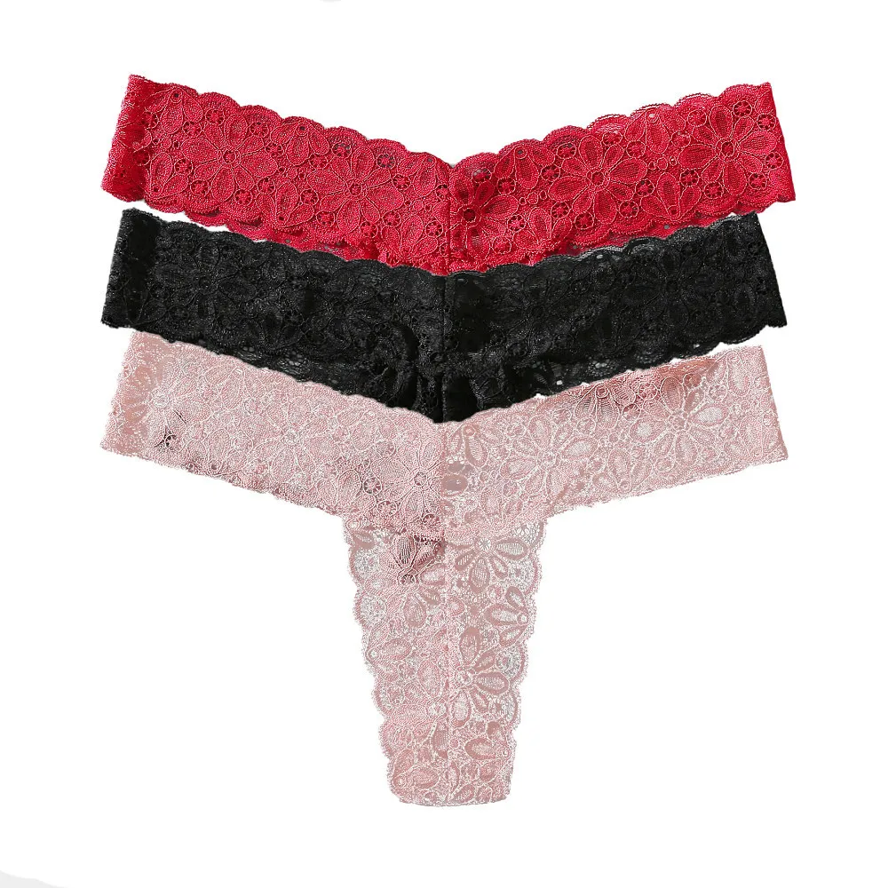 3Pcs/set Sexy Thongs Women Lace Floral Bikini Underpants S-XL Low-Rise G-string Underwear Ladies Thong Panties Lingerie