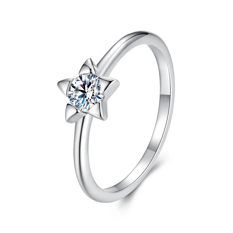 WOSTU Simple Star Moissanite Finger Ring For Women 925 Sterling Silver Diamond Cut Stackable Rings Party Jewelry Birthday Gift