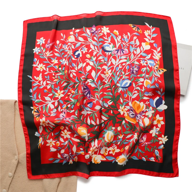 Luxury Design 70*70cm Print Silk Square Scarf Women Soft Satin Hairband Neckerchief Office Hijab Headband Foulard Gift