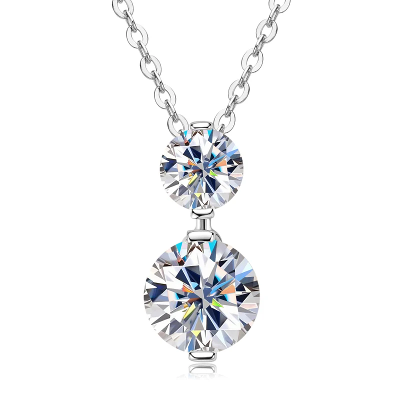 Anziw 925 Silver Sparking 1.7cttw. Two-stone Moissanite Pendant Necklace for Women Choker 2024 Trend Neck Jewelry Valentine Gift