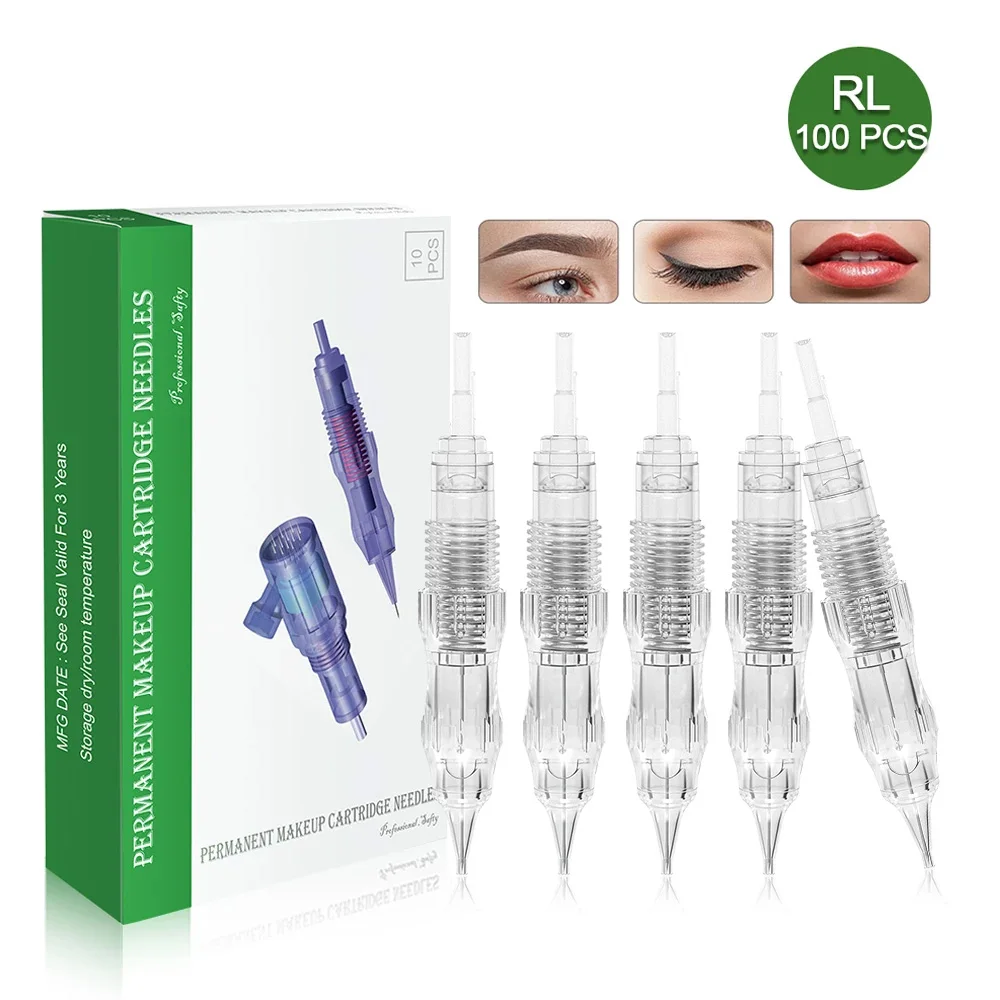 BMX 100Pcs Tattoo Needles Cartridge for Permanent Makeup Machine Professional Screw Needles micropigmentação Tattoo 1R/2/3/5/7RL