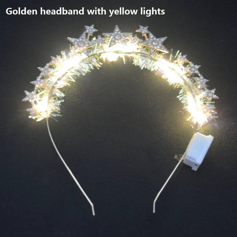 1pcs Light Up LED Women Girls Star Halo Crown Headband Rhinestone Tiaras Goddess Headpiece Bridal Headwear Glow Party Wedding