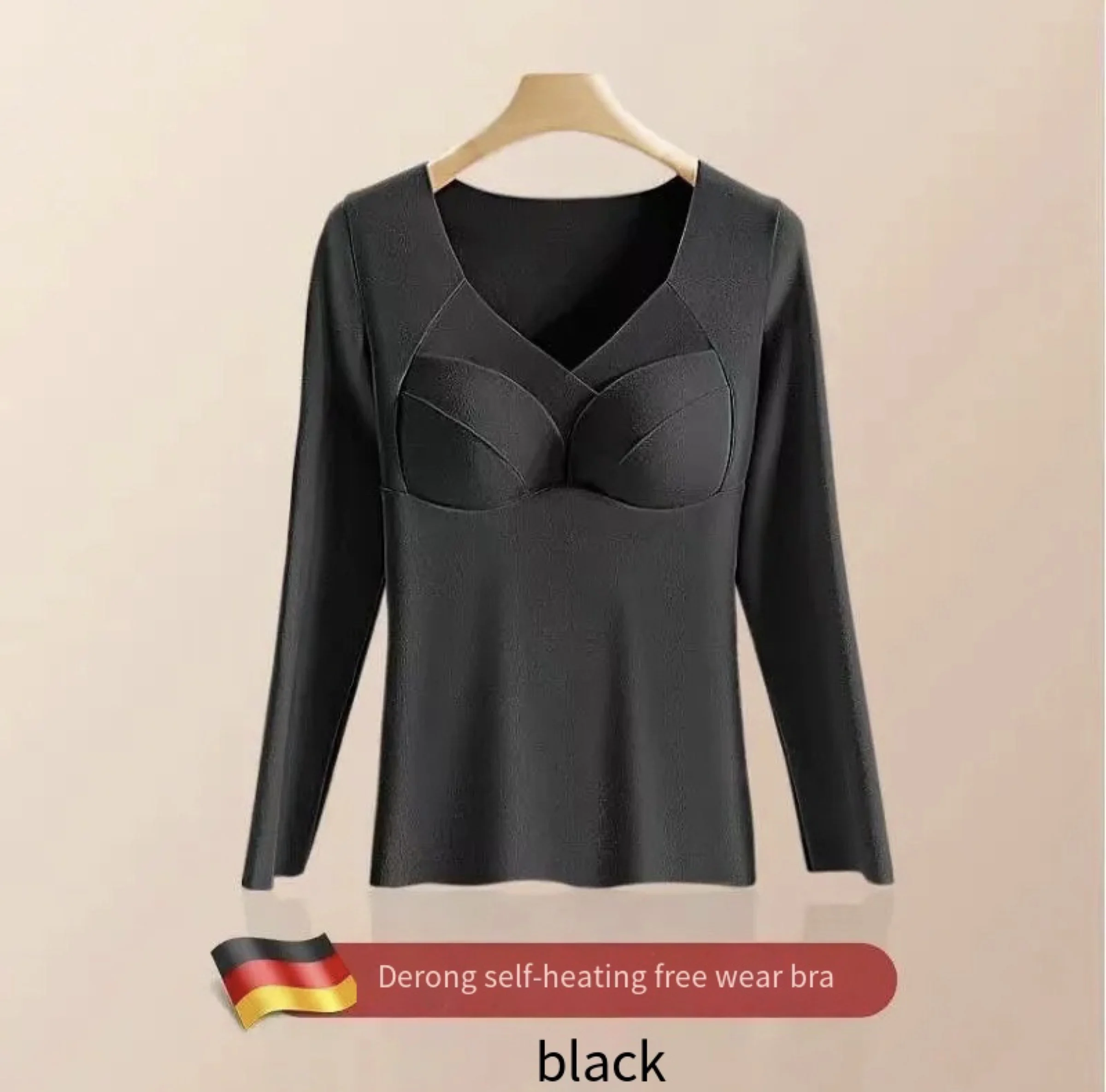 1pcs Women Autumn Winter Long-sleeved T-shirt Thermal Underwear Thick Top Plus Size Thermal Underwear With Chest Cushion