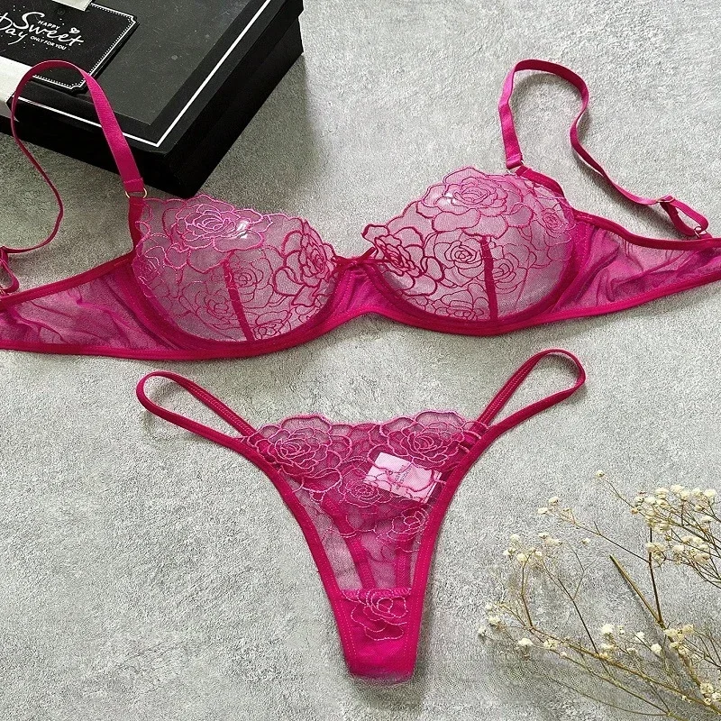 Toucheart 2 Pieces Sexy Lingerie Set For Women Erotic Perspective Floral Bra Set Erotic Lingerie Female Lace Underwear Brief Set