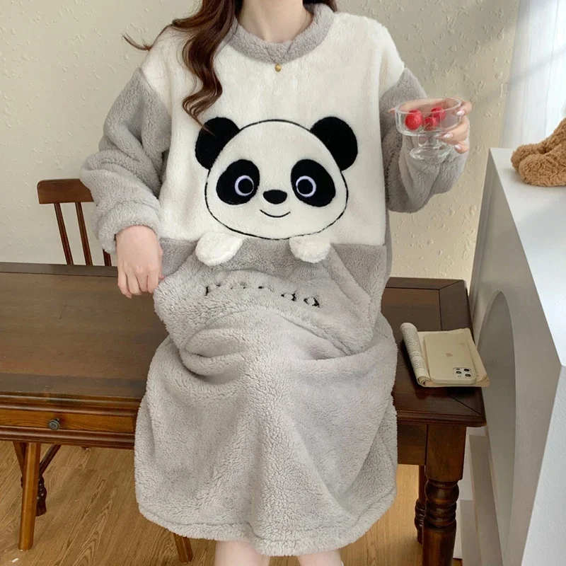2024 Winter Long Sleeve Thick Warm Flannel Pajama Sets For Women Cute Cartoon Coral Velvet Sleepwear Pyjama Pijama Mujer Clothes
