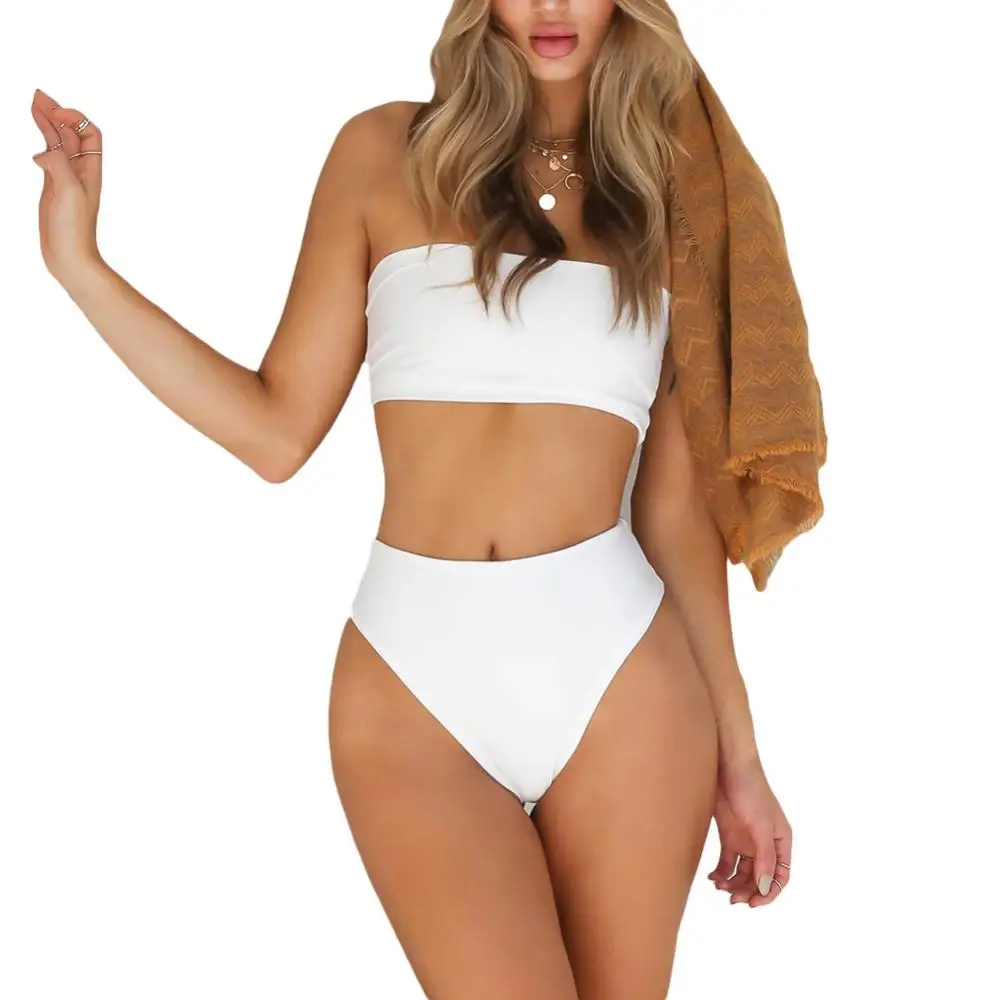 Swimsuit Bikini Wireless Bra High Waist Sexy Women Swimwear Bikini Set Push Up Bandeau Panties Brazilian Solid