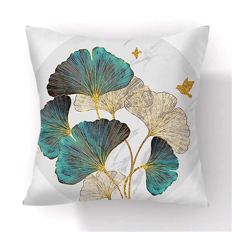 45x45cm gingko leaf polyester cushion cover black gold  waist pillowcase living room chair sofa home decoration