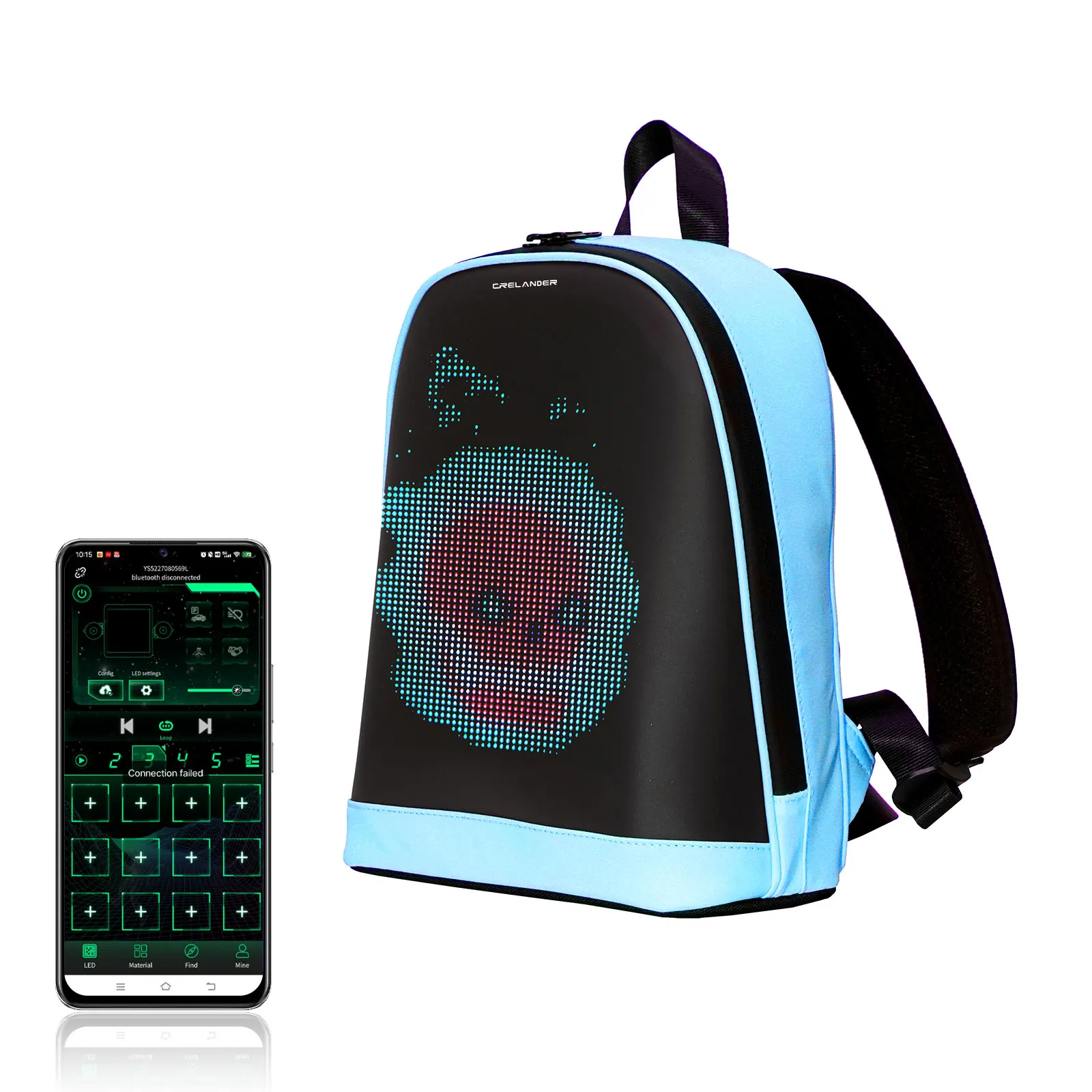 CRELANDER T7 Mini  LED Backpack Bluetooth APP Control DIY Display Waterproof Colorful School Bags Students Bag Smart Backpack