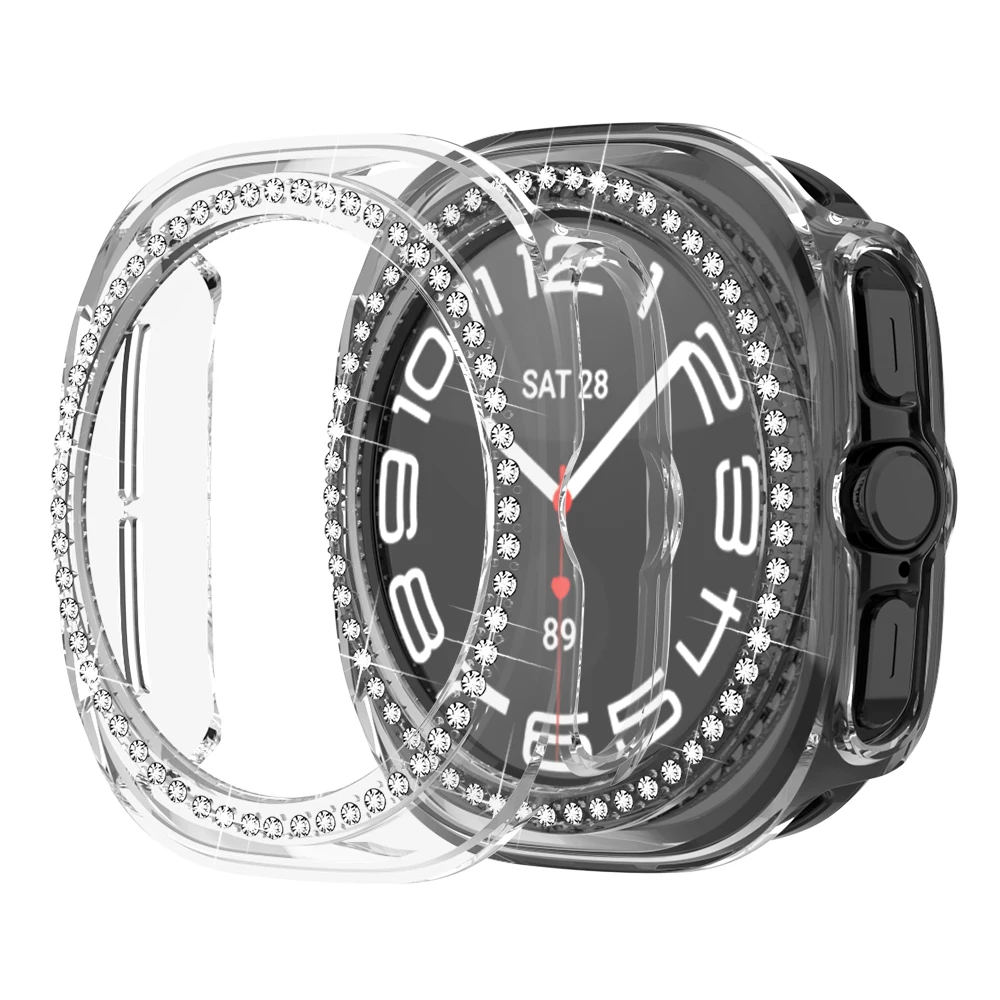 Diamond Case for Samsung Galaxy Watch 7/6/5/4/FE/Ultra 40mm 44mm 47MM Protective Case PC single row encrusted shiny cover bumper