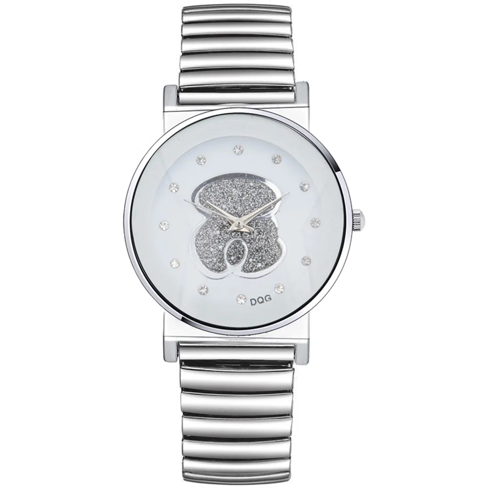 Luxury Brand Ladies Black White Bear Diamond Simple Design Quartz Watch Fashion Stretch Women Dress Clock Creative Watches