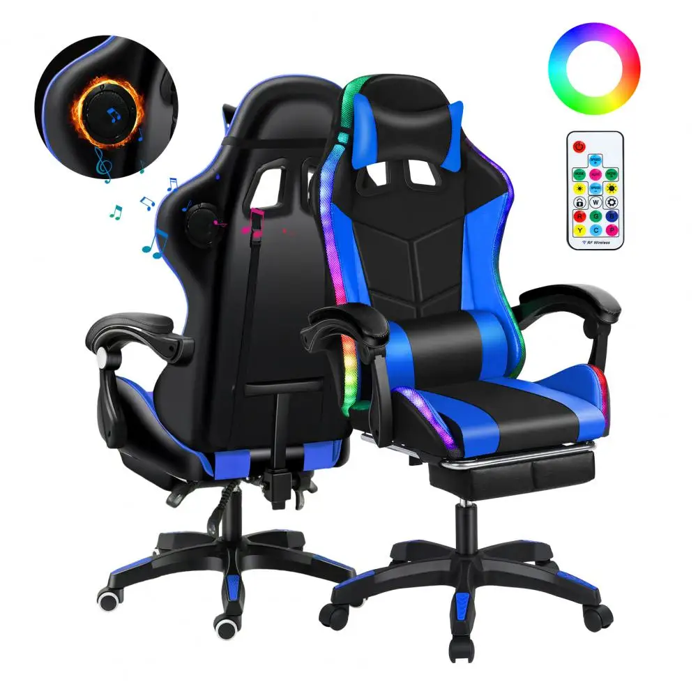 RGB LED Lights Gaming Chair with Bluetooth-compatible Speakers Ergonomic Massage Computer Chair Remote Control Video Game Chair