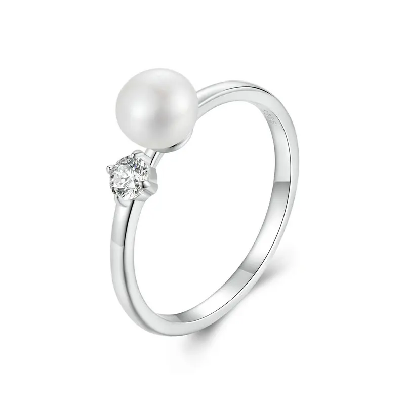 Bamoer U Moissanite Ring Freshwater Pearl Band Ring Original for Women Delicate Engagement Gift Mother's Day D Color VVS1 EX
