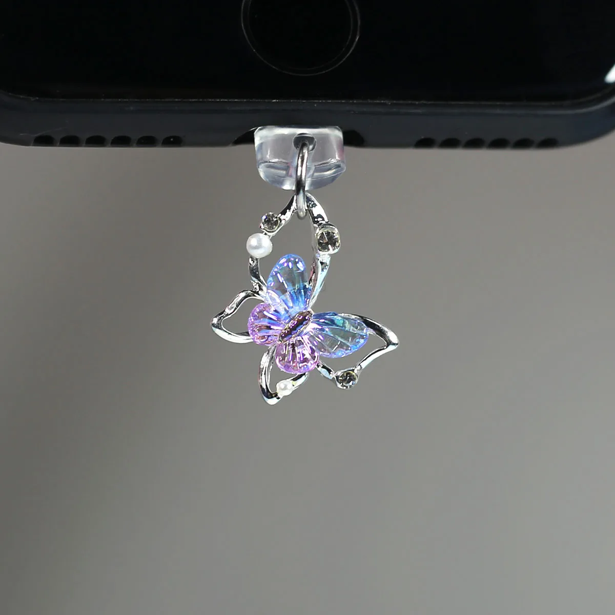 Mobile Phone Dust Plug Pendant New Butterfly With Artificial Pearls And Diamonds Accessory Decoration For IPhone Type-c Port