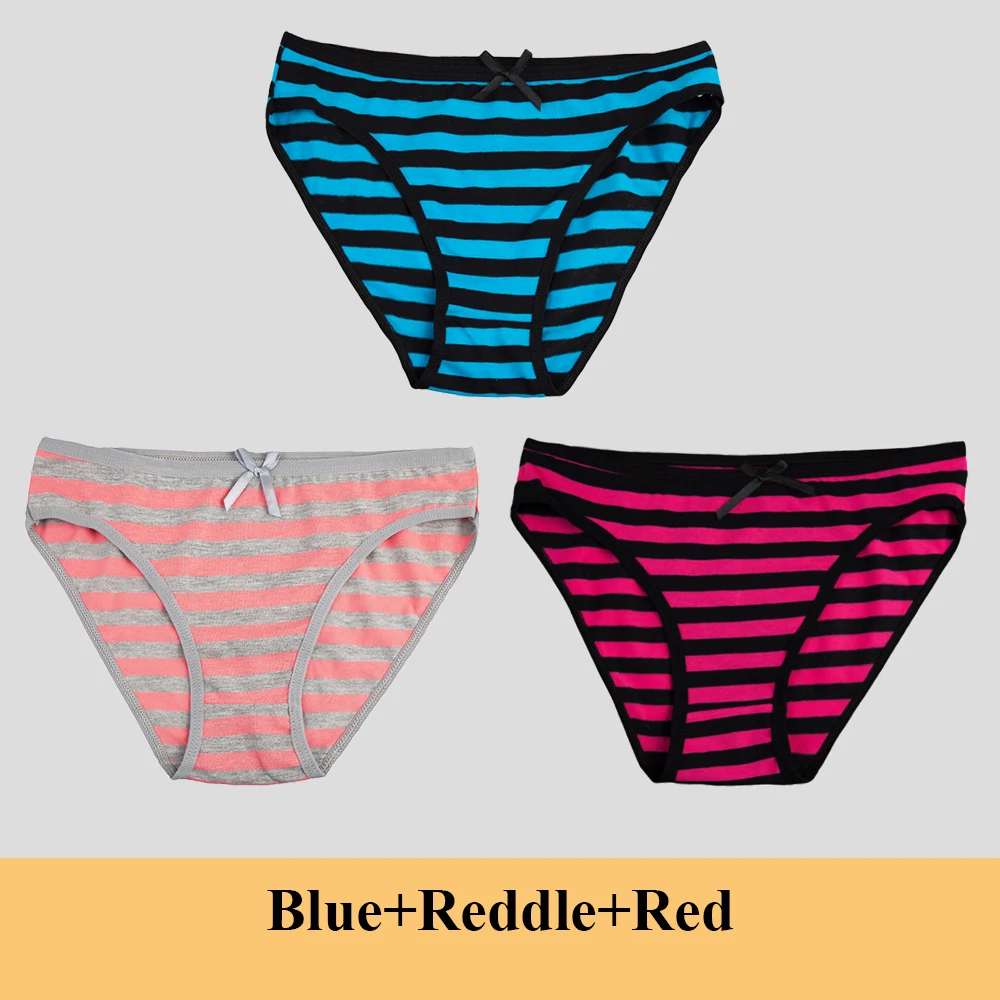 Women's cotton panties Girl Briefs Ms.cotton underwear bikini underwear sexy Ladies Briefs Sexy Striped Woman Underwear 3Pcs/set