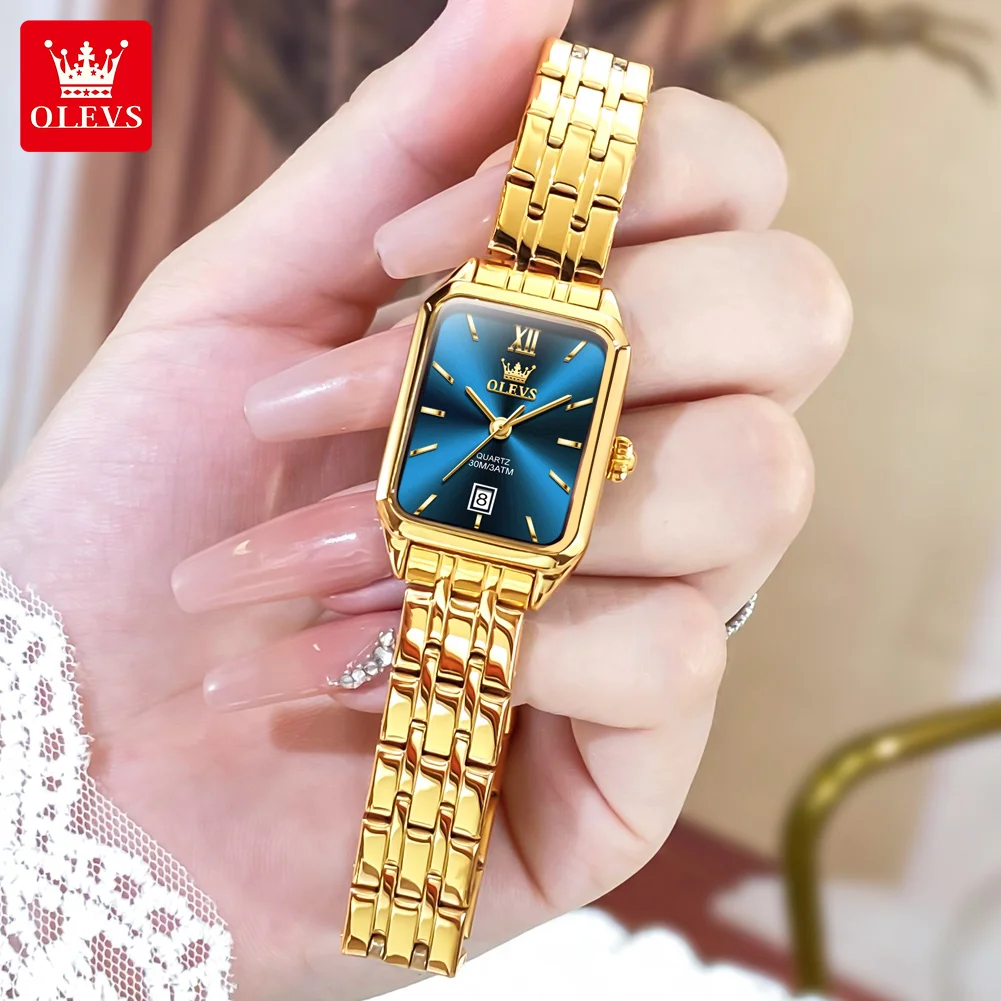 OLEVS Womens Watches Gold Elegant Diamond Ladies Small Wrist Watch Stainless Steel Squae dial Analog Quartz Female Watch