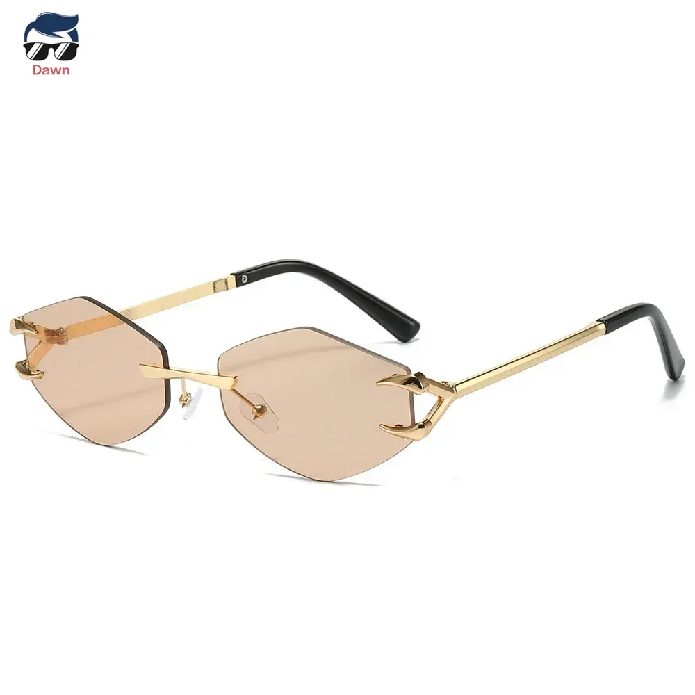 Translucent rimless diamond-shaped Female shade personality sunglasses Metallic embellished glasses Travel beach sunglasses
