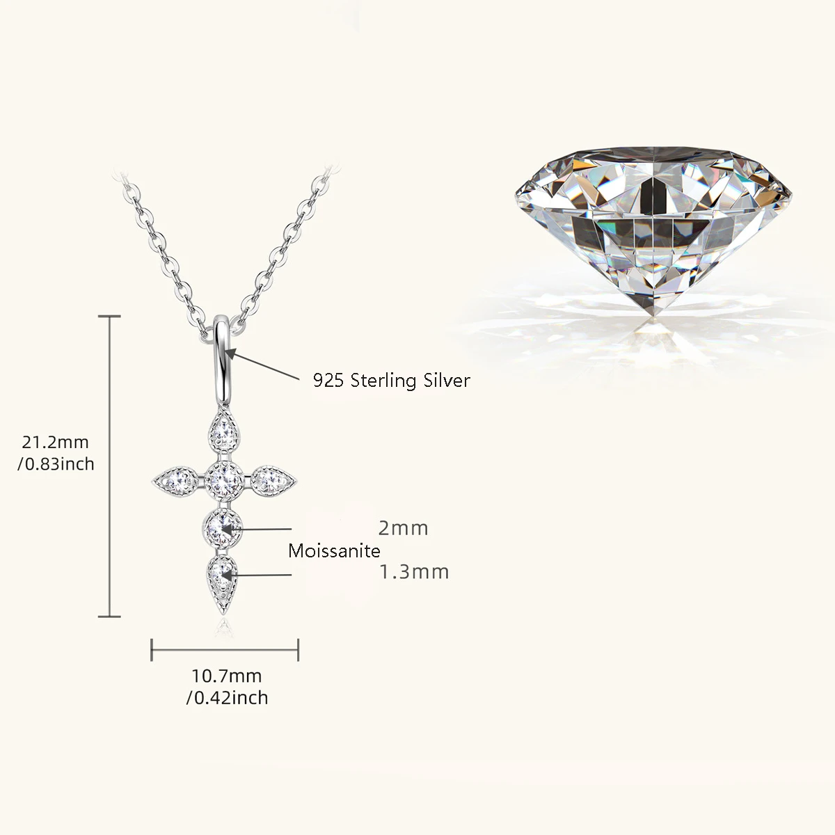 Nabest Hypoallergenic Women Jewelry 925 Sterling Silver Original Certified Cross Pendant Necklace VVS D Color Moissanite Choker