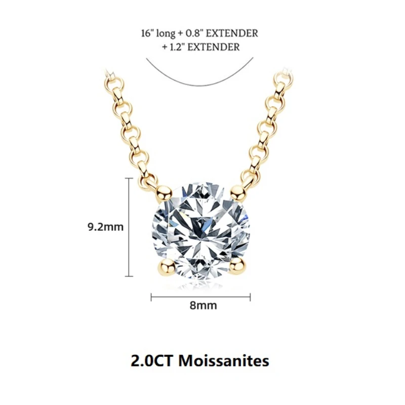 Anziw Simple 3CT Pendant Necklaces 925 Silver 2CT D Color Round Moissanite Certificate GRA 1CT Women's Necklace Jewelry 40+2+3cm