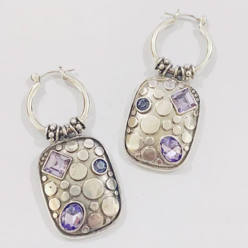 New Retro Diamond inlaid Style Geometric Pendant Earrings, Niche Design