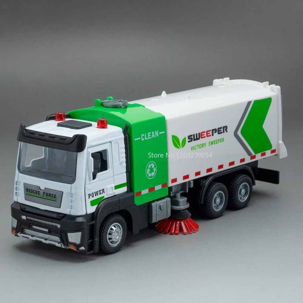 1/32 City Environmental Sanitation Sweeper Alloy Diecast Toy Car Model Sound Light Door Can Opened Elevated Vehicle For Kid Gift