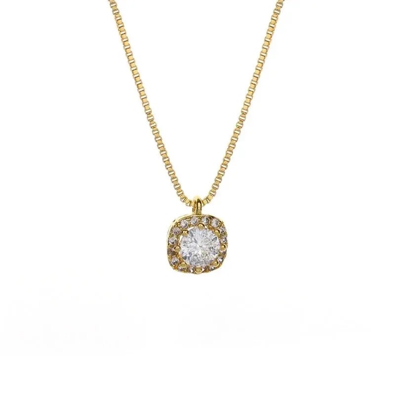 1 Pcs Light Luxury Cool Wind Small Diamonds Heart Copper Pendant With Stainless Steel Chain Collarbone Necklace