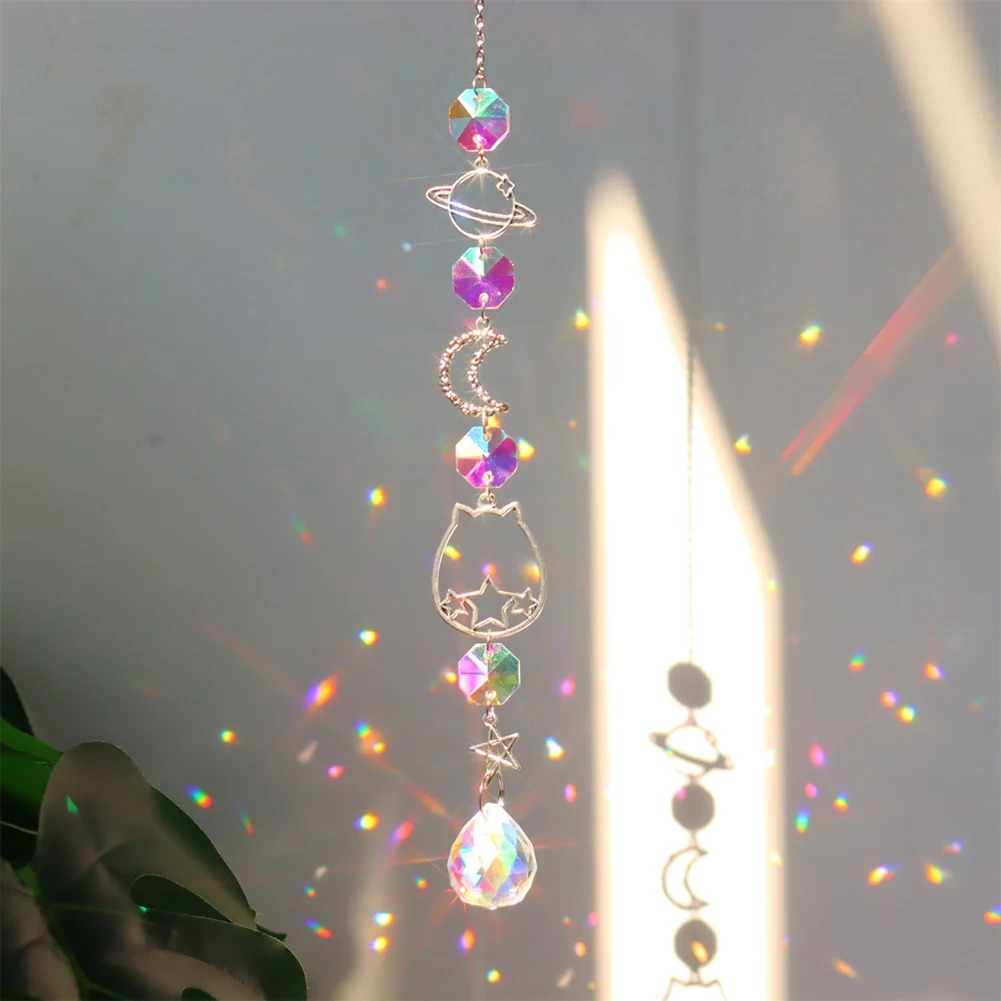 Crystal Wind Chime Pentagram Sun Catcher Diamond Prisms Pendant Dream Catcher Rainbow Chaser Hanging Drop Home Garden Decor