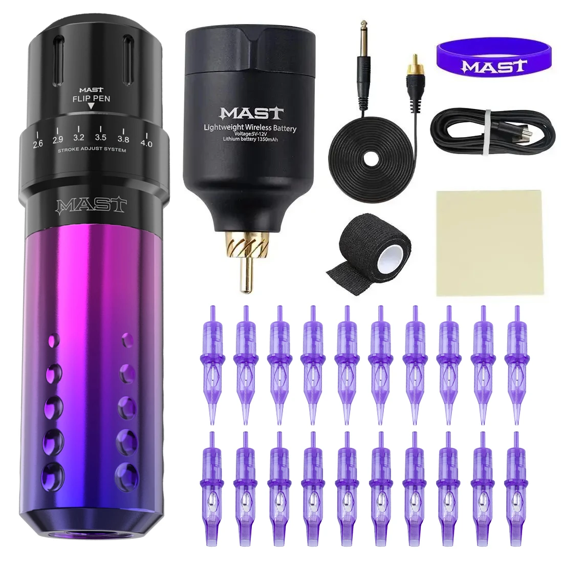 Professional Mast Flip Pro Wireless Tattoo Machine Battery Tattoo Set Adjustable Stroke Rotary Pen Full Kit for Tattoo Supplies