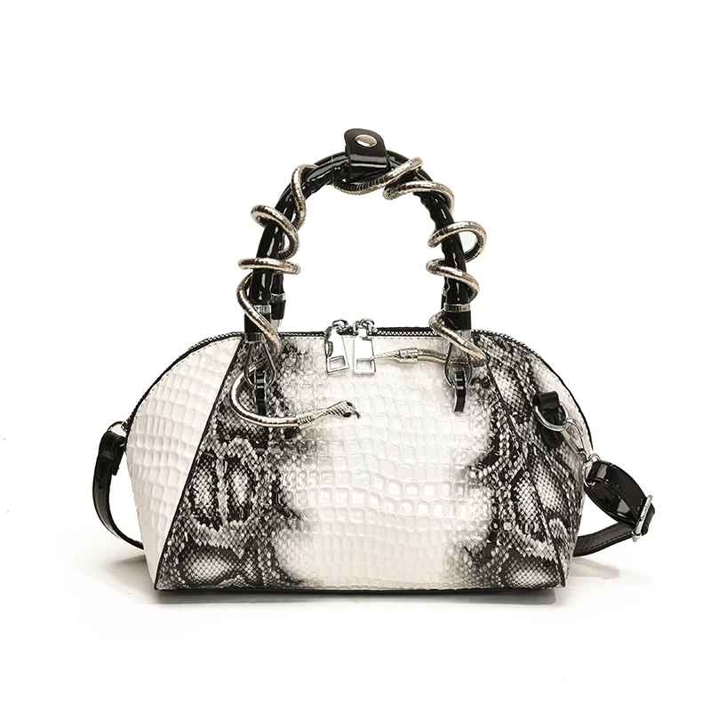 MOODS Designer Luxury Bags For Women Crocodile Pattern Top-handle Shell Bag With Snake Hardware Wild Shoulder Crossbody Handbags