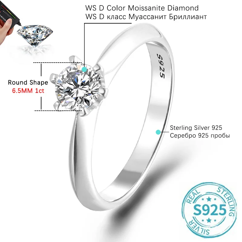ALIZERO 1-3ct D Color Moissanite Ring with Certificate 925 Sterling Silver Moissanite Diamond Rings For Women Wedding Jewelry