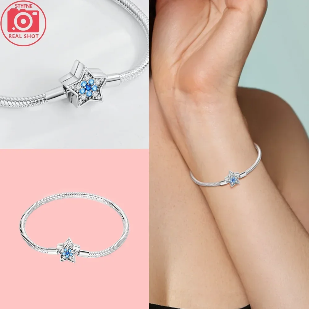 Original 925 Sterling Silver Butterfly Heart Dreamcatcher Snake Bone Chain for DIY Charming Bracelet for Women Fine Jewelry Gift