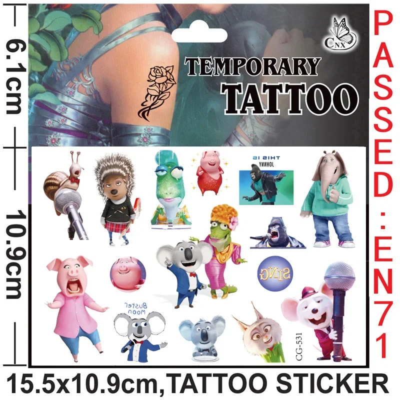 Happy Voice Tattoo Stickers Waterproof Cute Anime Sticker Funny Birthday Party Supplies Decoration Kids Gift