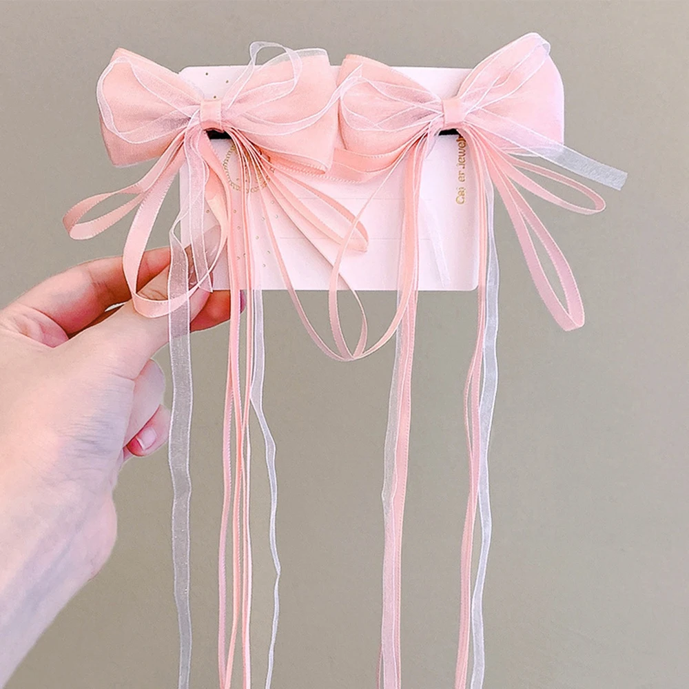 2Pcs Girls Tassel Hair Clip Set Ribbon Bow Kids Hair Accessories  Antique Hanfu Headwear Chinese Style Bangs Clip