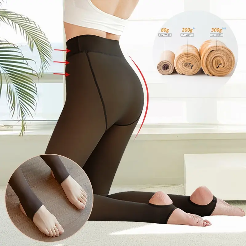 Winter Warm Fleece Lined Tights Pantyhose Women Warm Socks High Waist Thermal Stocking Insulated Pants Fake Translucent Leggings