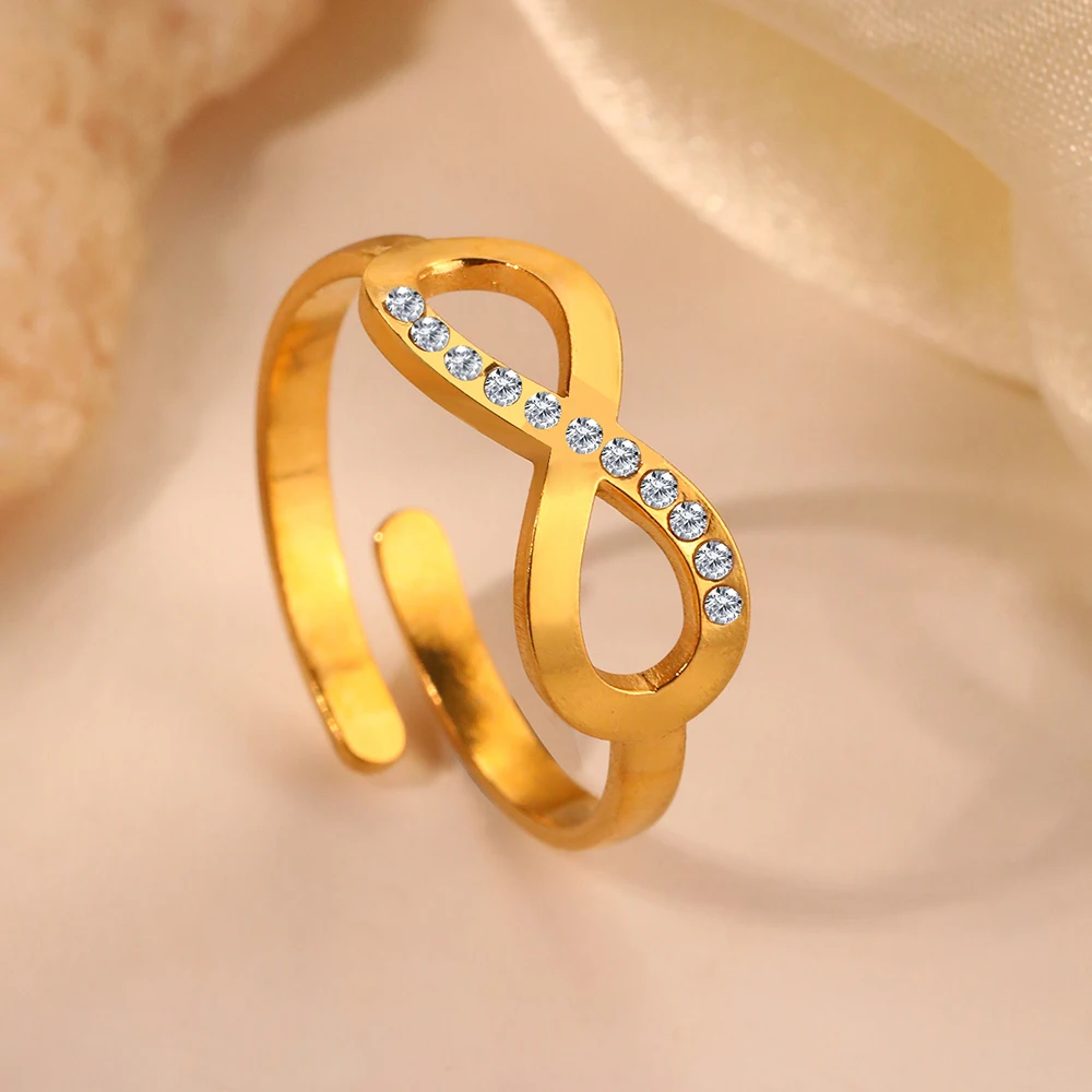 Stainless Steel Rings Sparkling With Elegant Design Diamonds Size Adjustable Rings For Women Jewelry Luxury Banquet Fashion Gift