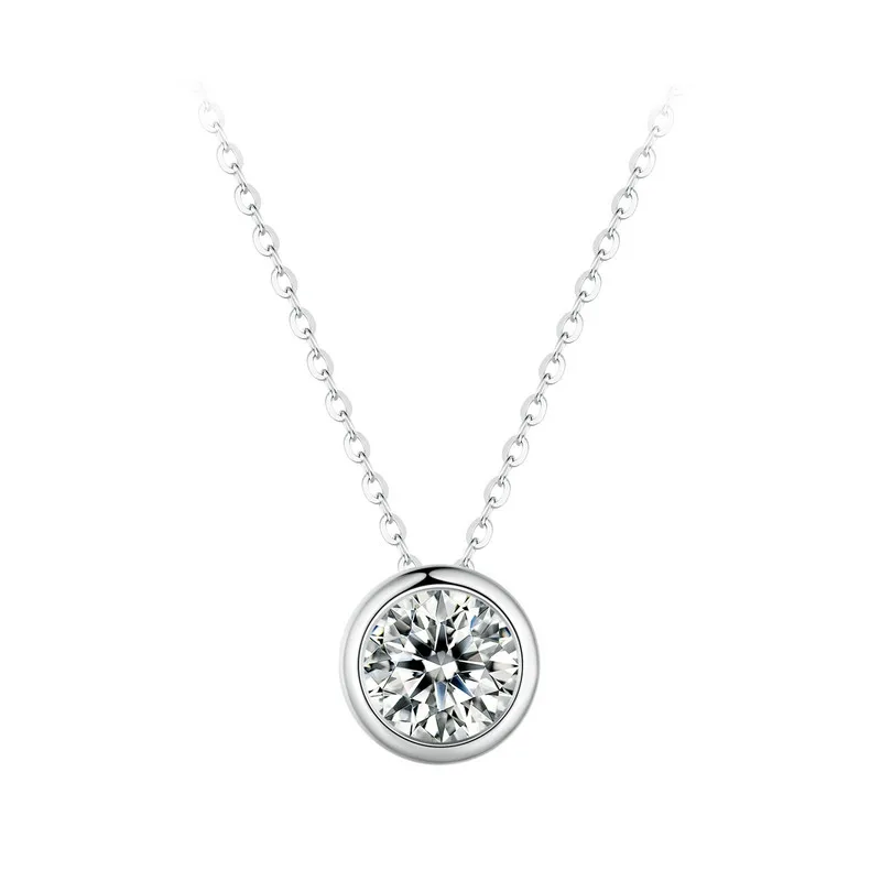 Bamoer U 0.5/1CT Moissanite Pendant Necklace Bezel Setting Sparkling Neck Chain For Women Wedding Engagement Gift Fine Jewelry